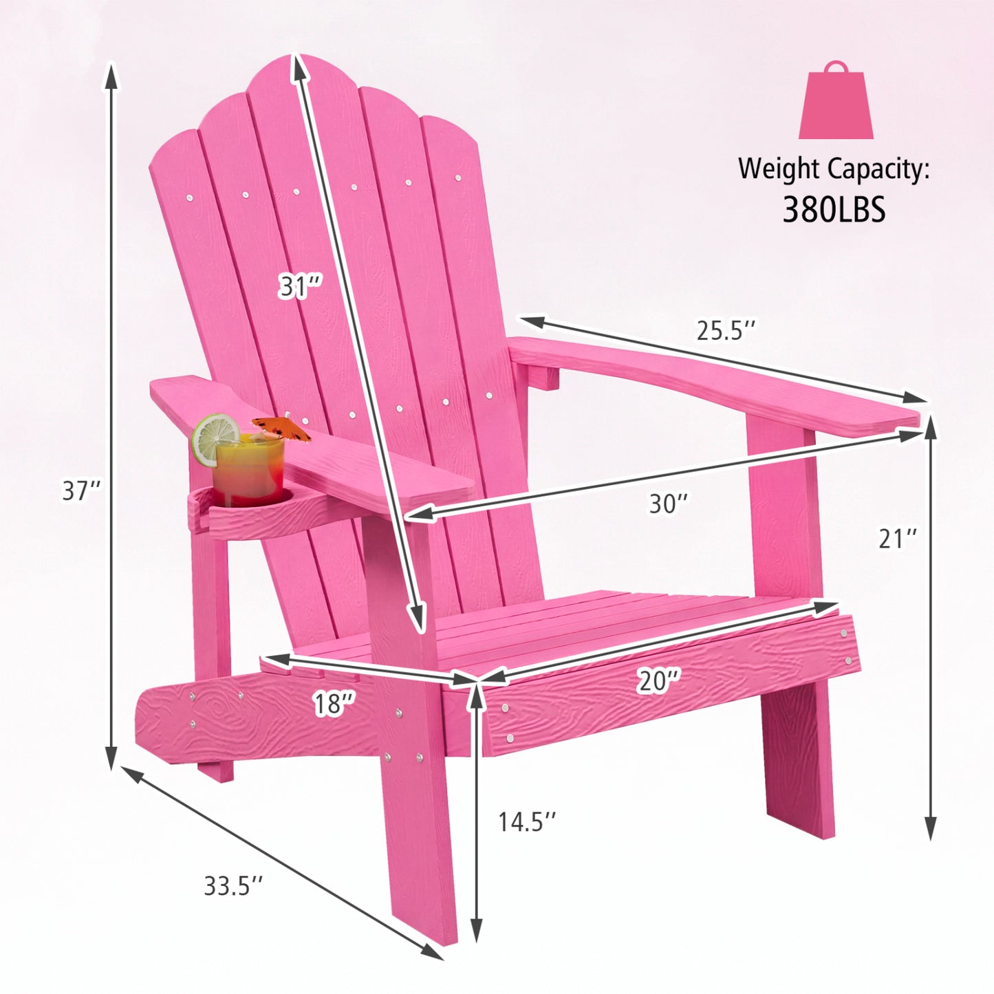 Adirondack Chair with Cup Holder - Weather Resistant HIPS