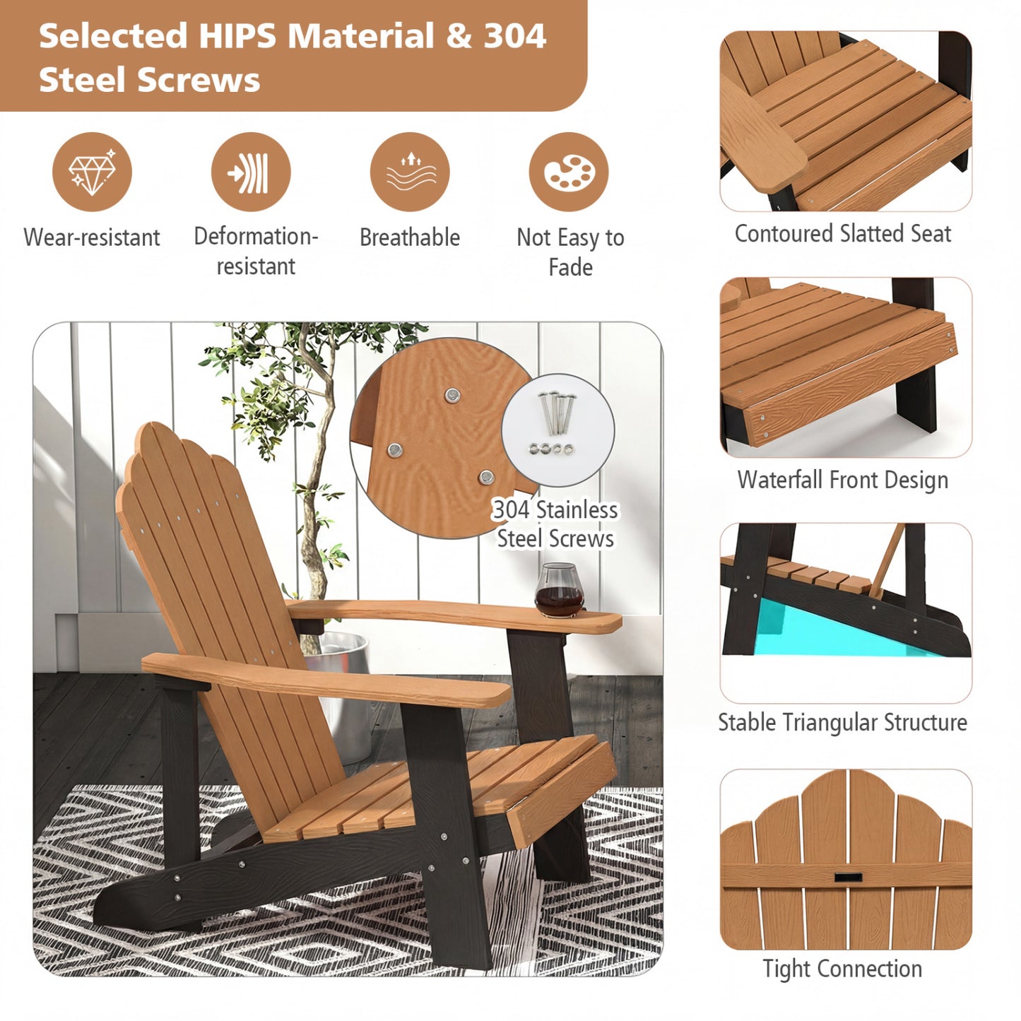 Adirondack Chair with Cup Holder - Weather Resistant HIPS