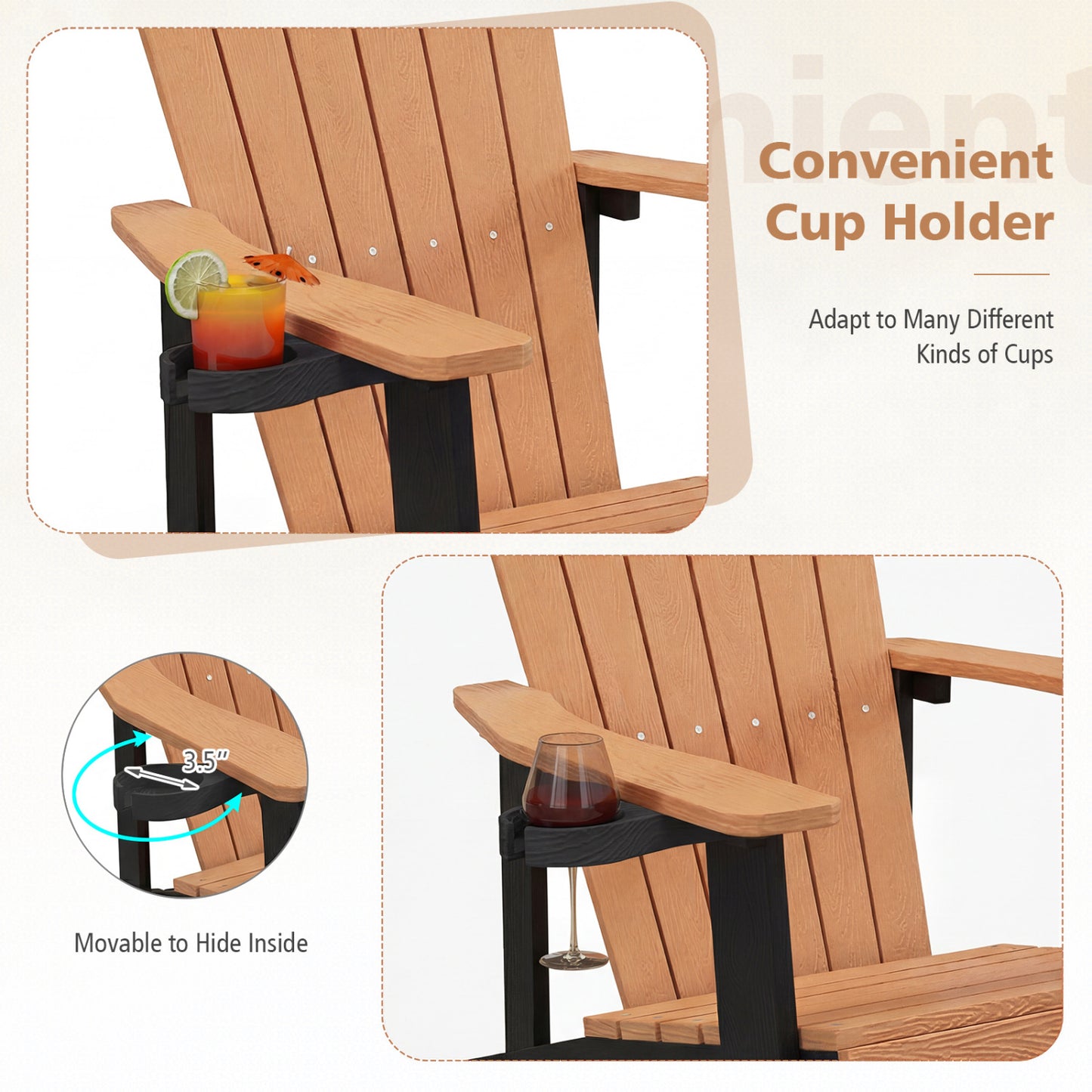 Adirondack Chair with Cup Holder - Weather Resistant HIPS