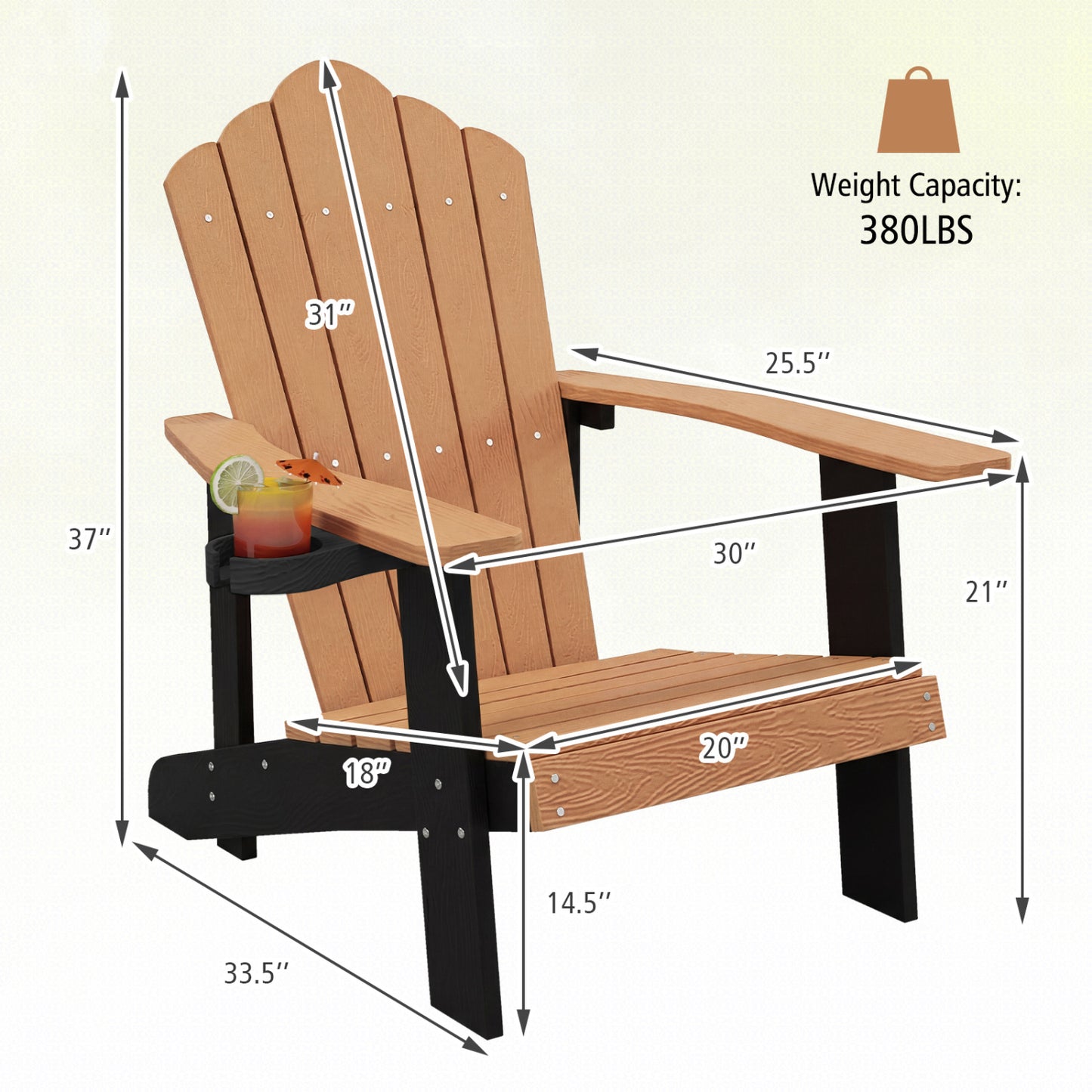 Adirondack Chair with Cup Holder - Weather Resistant HIPS
