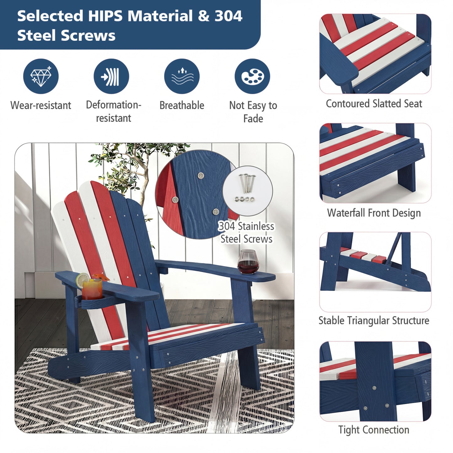 Adirondack Chair with Cup Holder - Weather Resistant HIPS