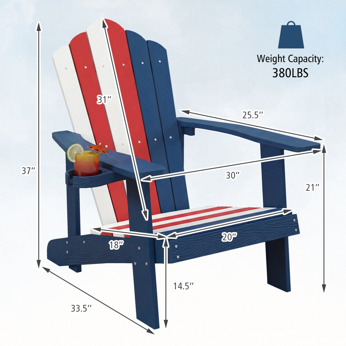 Adirondack Chair with Cup Holder - Weather Resistant HIPS