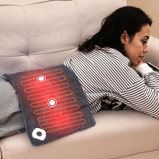 Weighted Heating Pad Electric Heated Pad with 2 Massagers Massaging Vibration-Gray