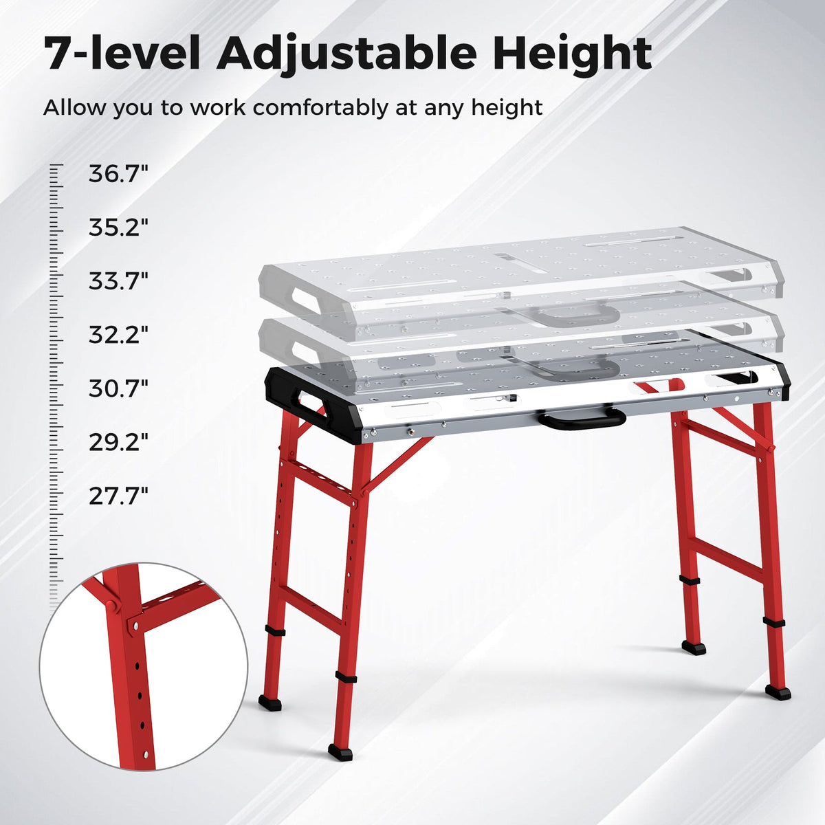 42 Inches x 21 Inches Welding Table with Adjustable Height and 2 Bar Clamps-Silver