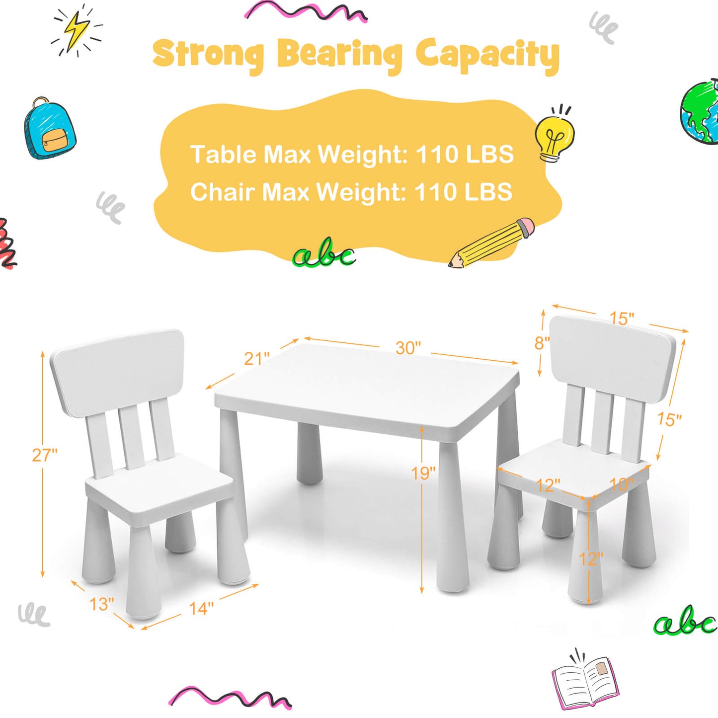 Kids Table and Chair Set - 3 Piece Multi Activity Play Set