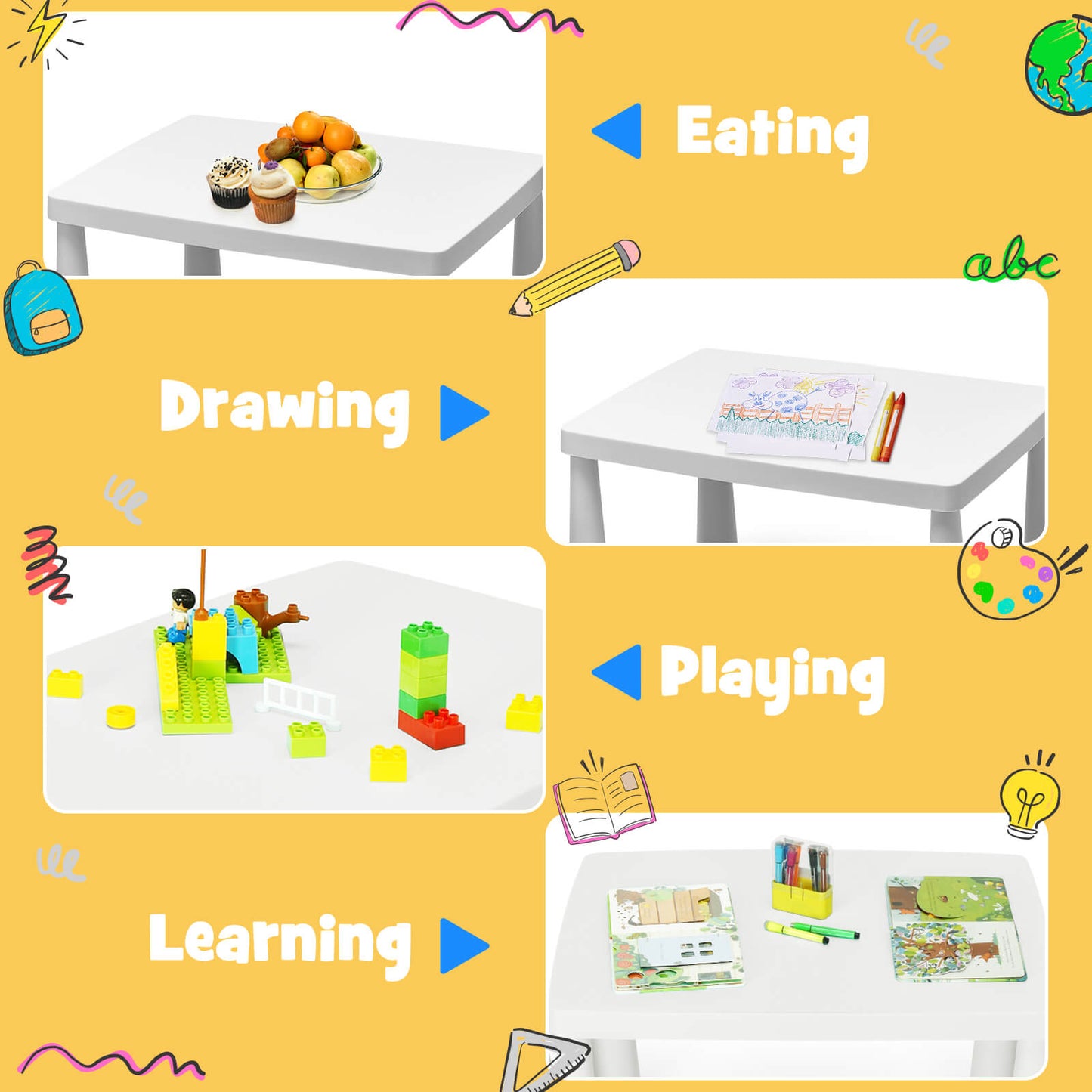 Kids Table and Chair Set - 3 Piece Multi Activity Play Set