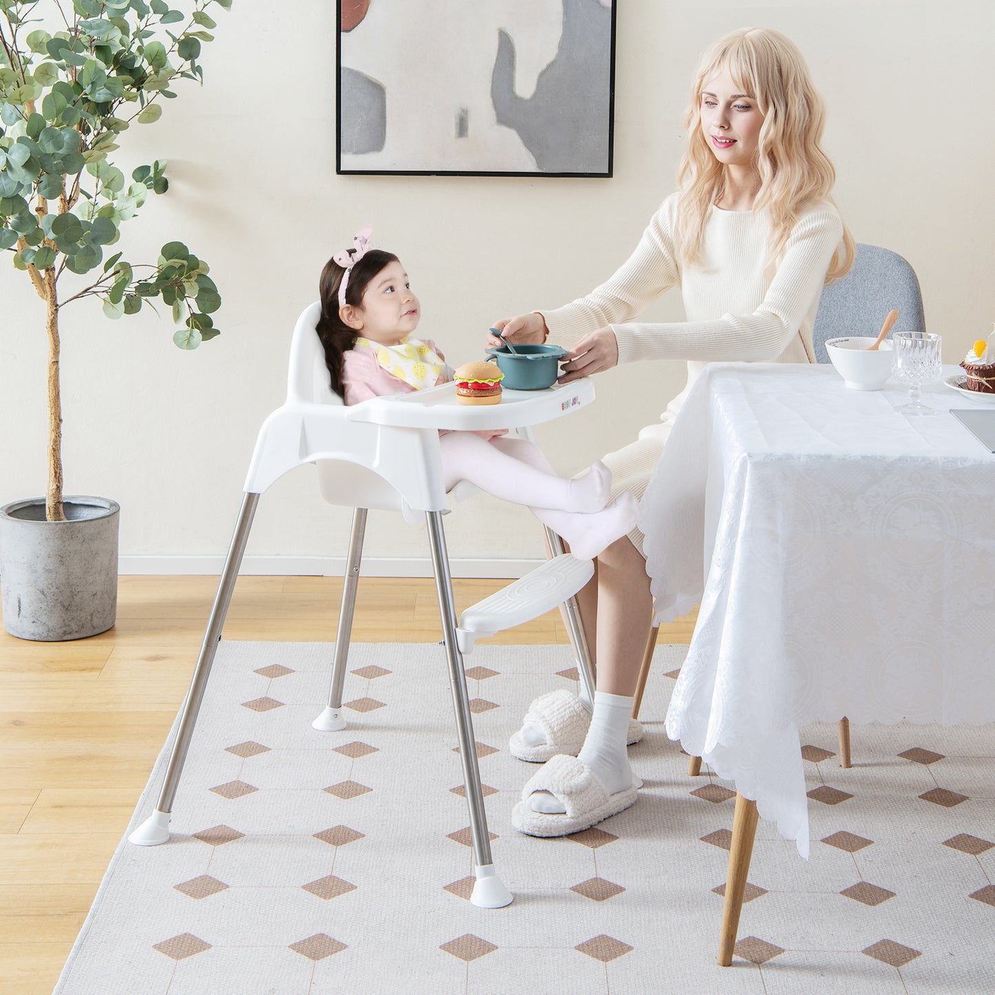 4-in-1 Convertible High Chair with Removable Double Tray