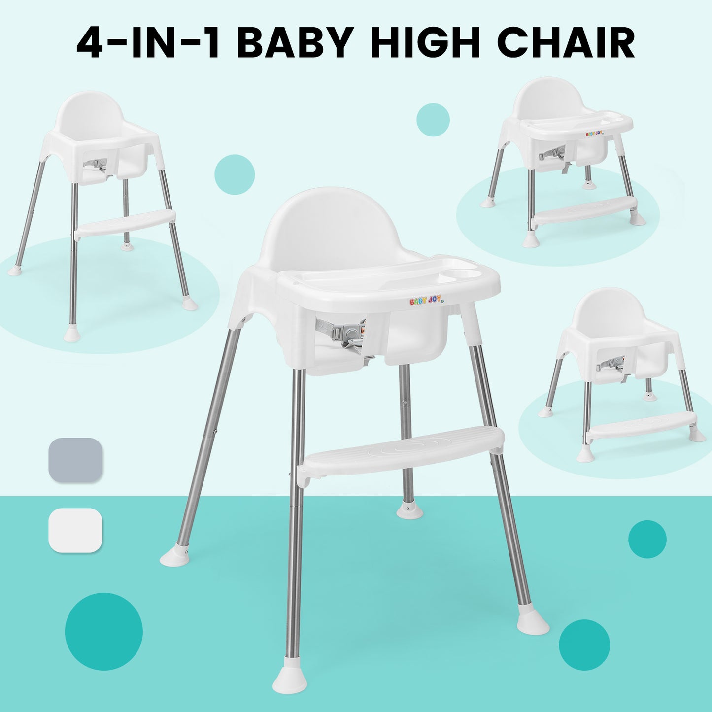 4-in-1 Convertible High Chair with Removable Double Tray
