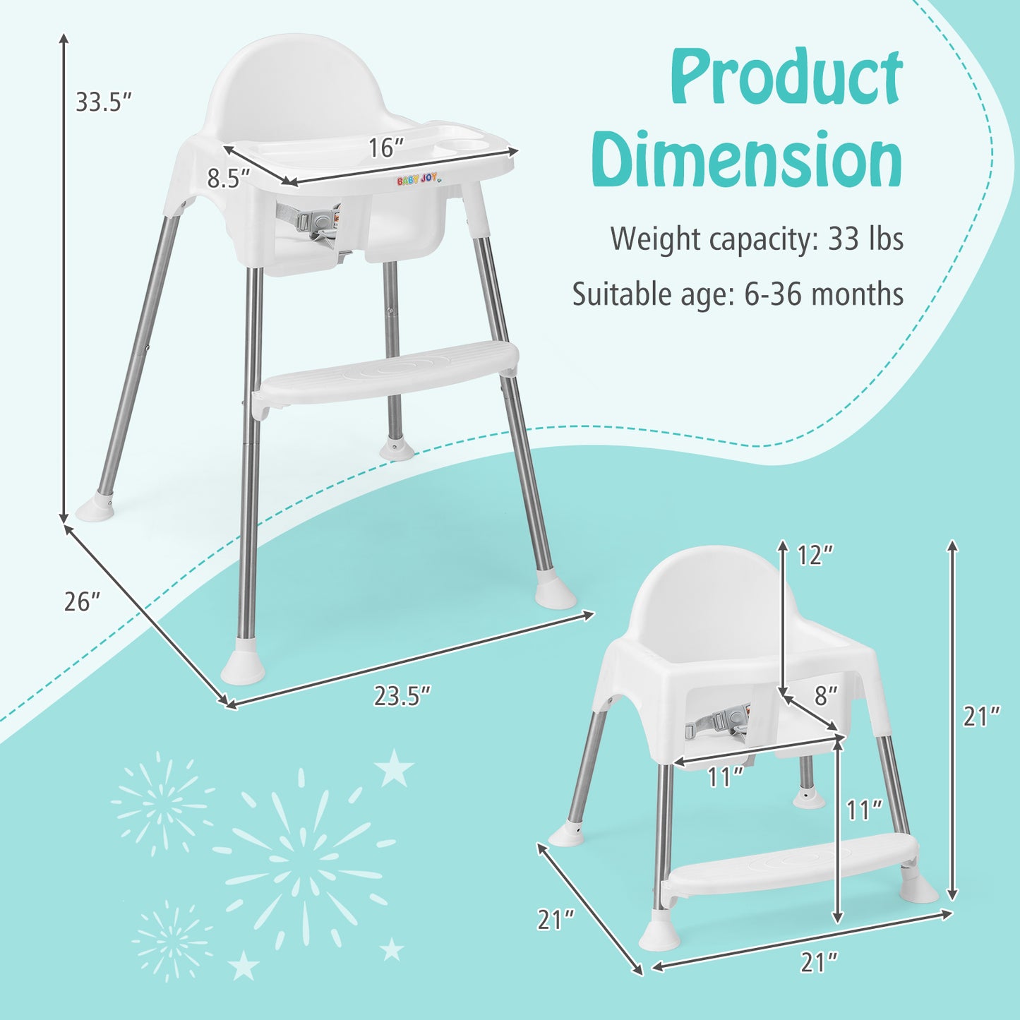 4-in-1 Convertible High Chair with Removable Double Tray