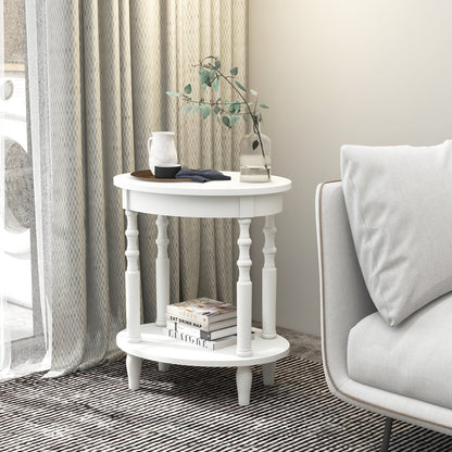 Oval Side Table with Storage Shelf and Wood Legs