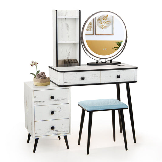 Vanity Table Set with 3-Color Lighted Mirror and Stool