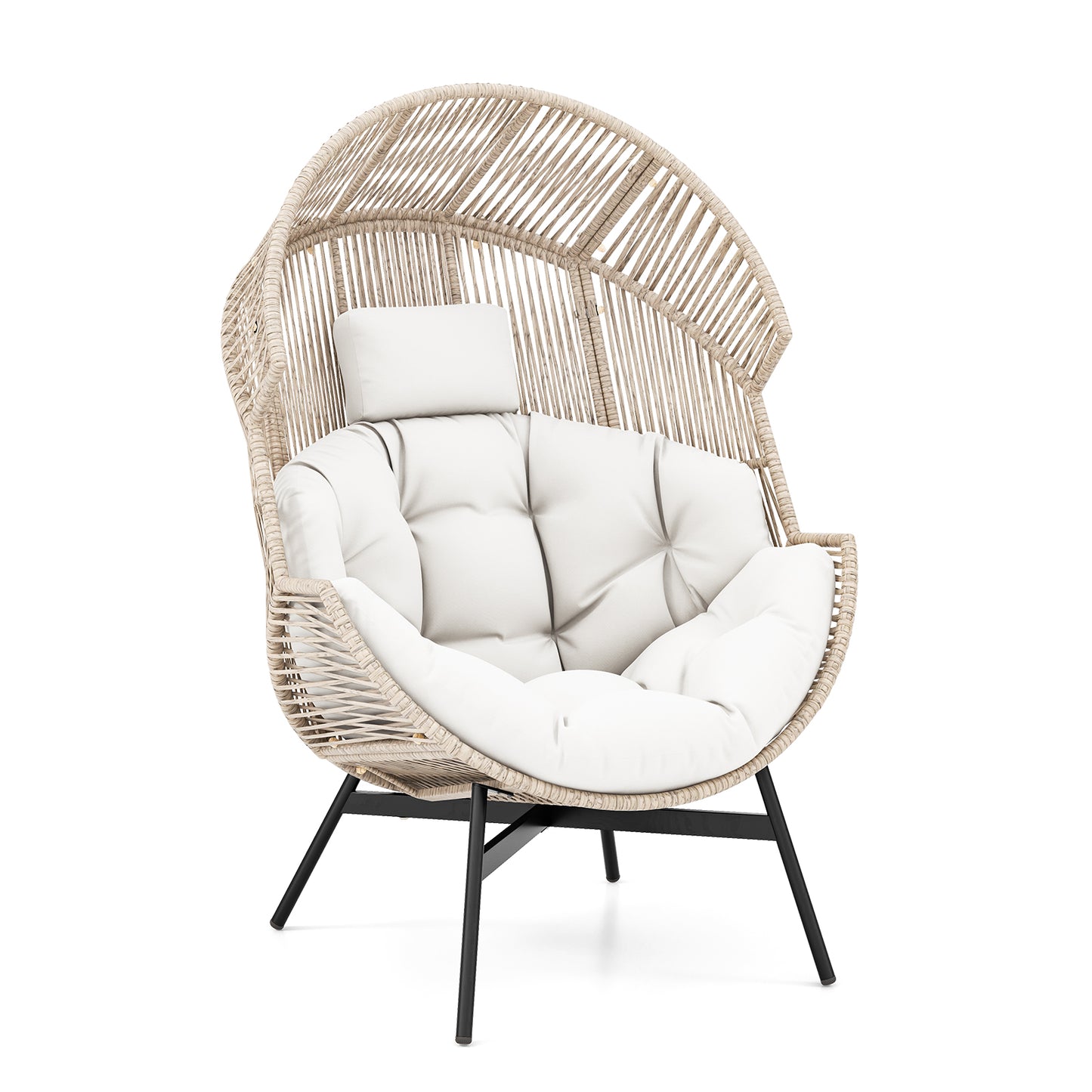 Oversized Wicker Egg Chair with Cushions and Headrest