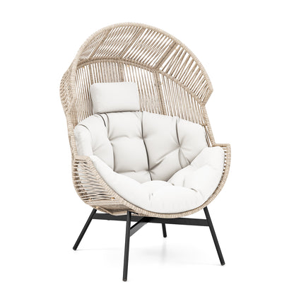 Oversized Wicker Egg Chair with Cushions and Headrest