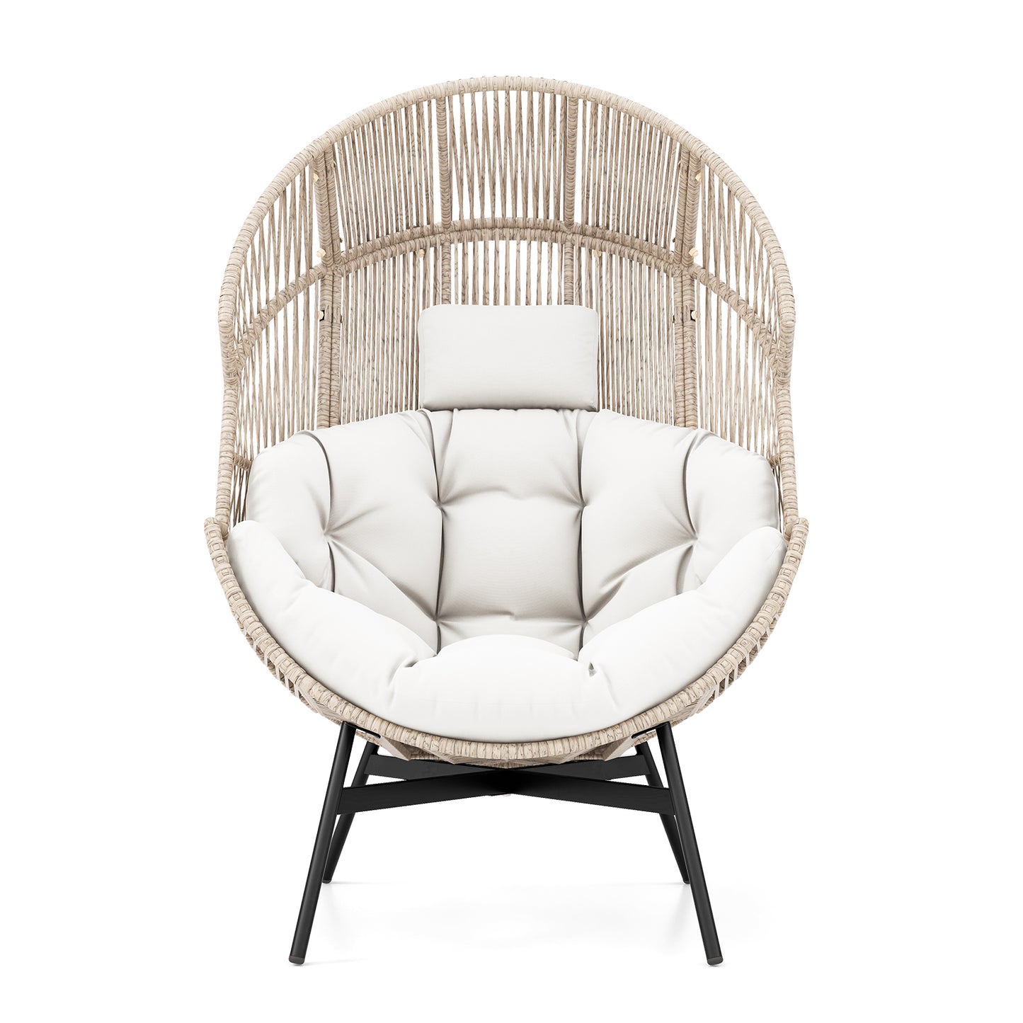 Oversized Wicker Egg Chair with Cushions and Headrest