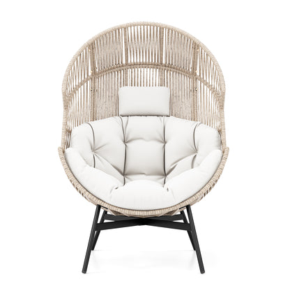 Oversized Wicker Egg Chair with Cushions and Headrest