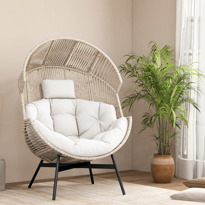 Oversized Wicker Egg Chair with Cushions and Headrest