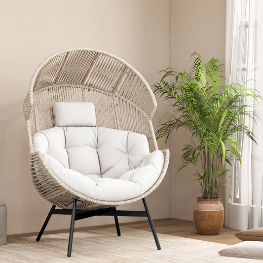 Oversized Wicker Egg Chair with Cushions and Headrest
