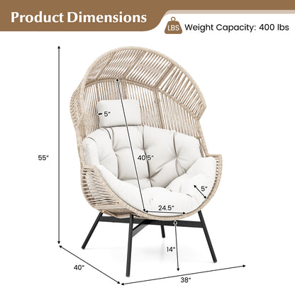 Oversized Wicker Egg Chair with Cushions and Headrest