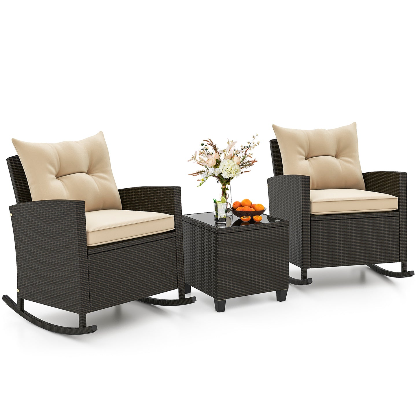 3-Piece Patio Rocking Chair Set with Glass Table