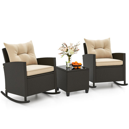 3-Piece Patio Rocking Chair Set with Glass Table