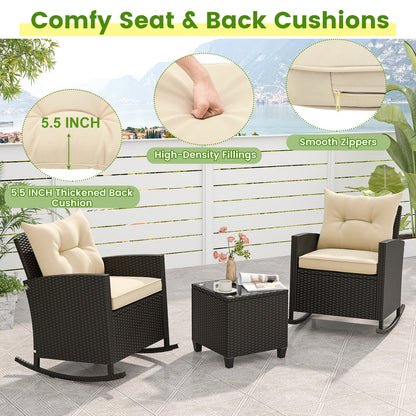 3-Piece Patio Rocking Chair Set with Glass Table