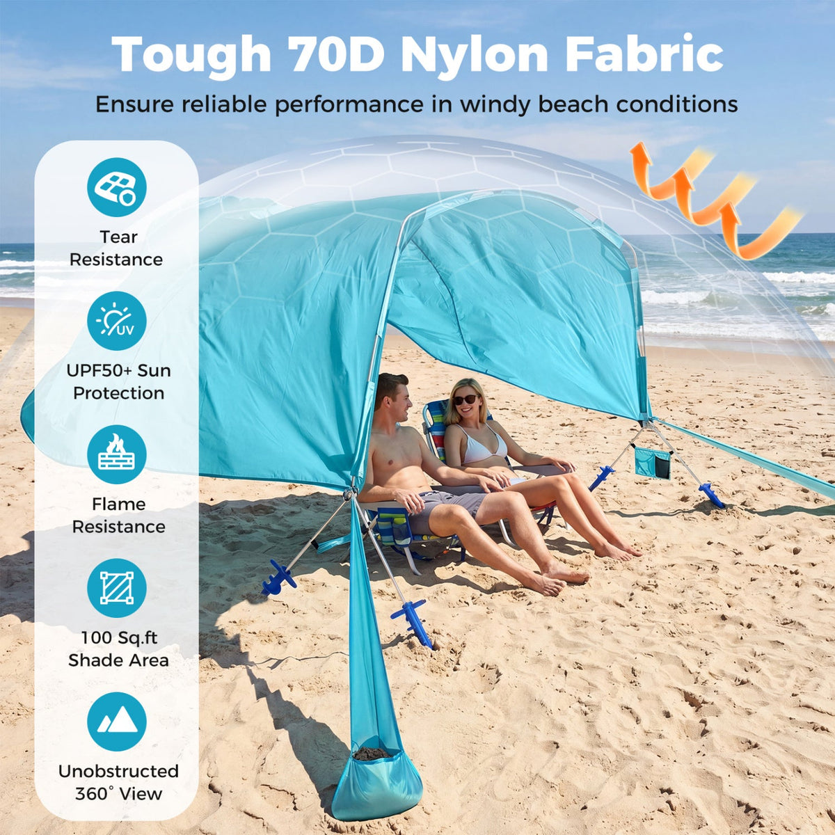 Wind Powered Beach Tent Portable Sun Shelter Canopy for Picnic