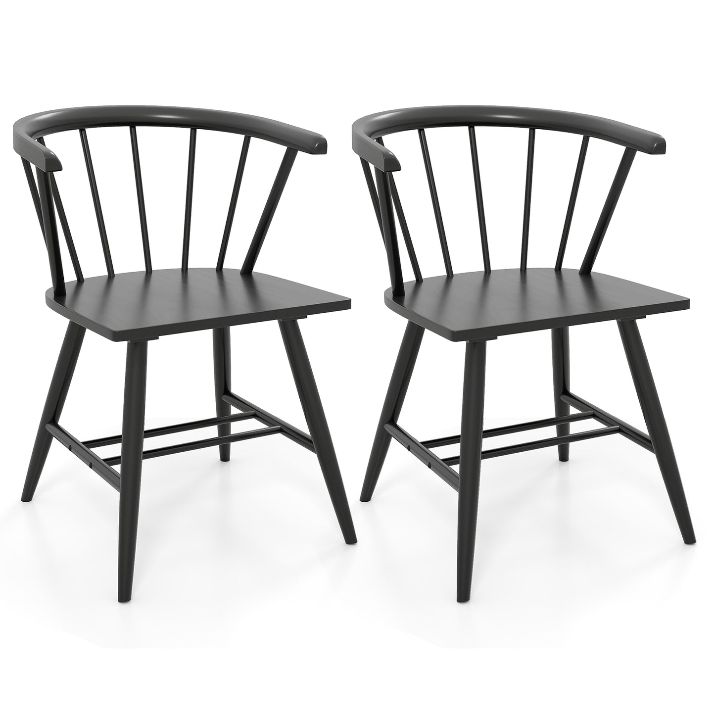 Windsor Dining Chairs Set of 2 - Black Rubberwood