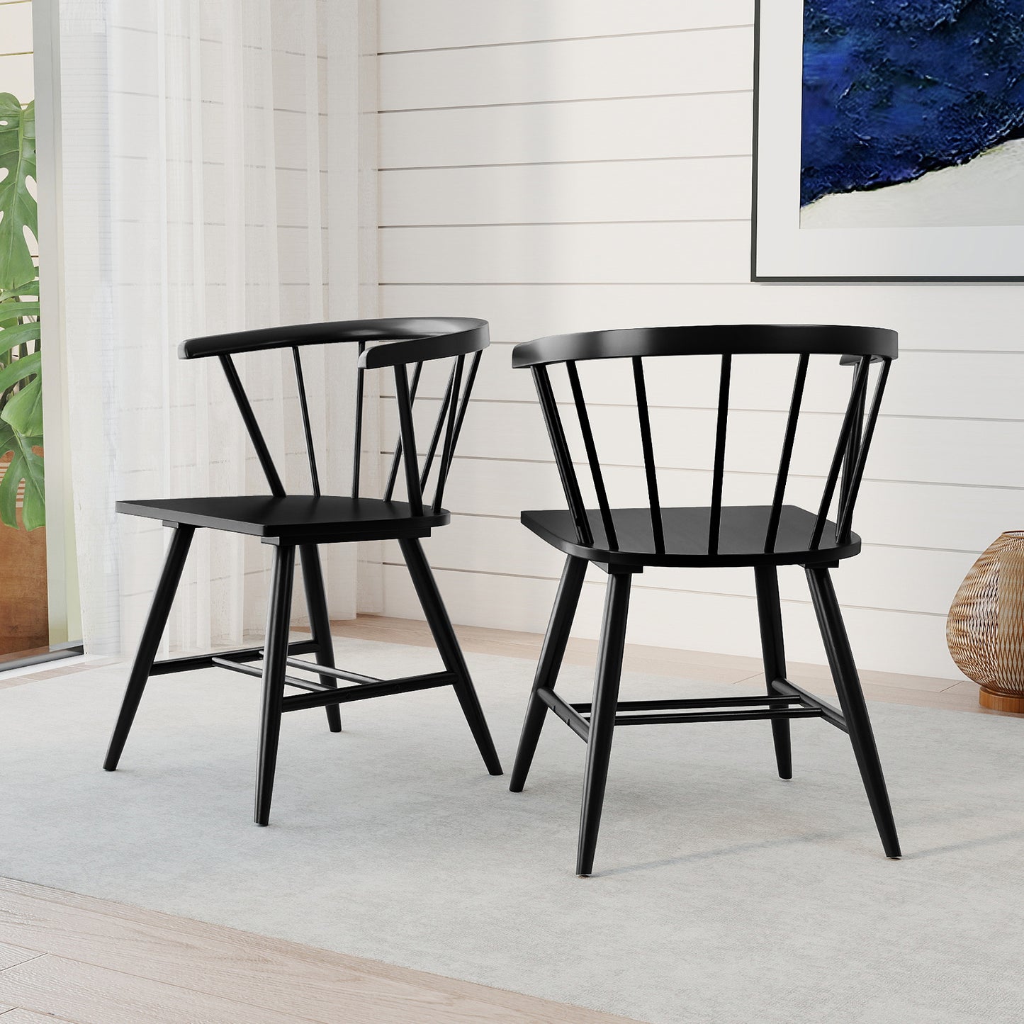Windsor Dining Chairs Set of 2 - Black Rubberwood