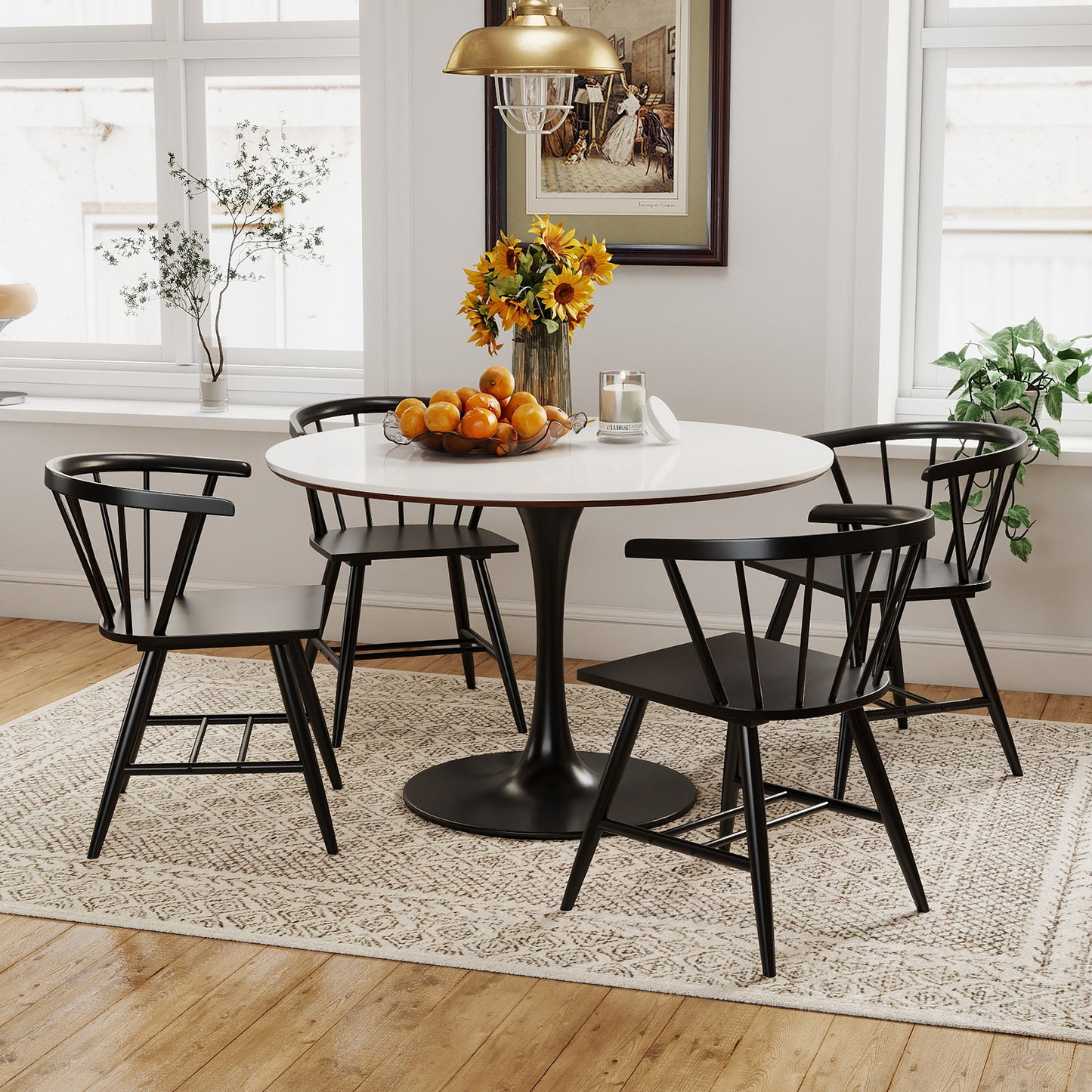 Windsor Dining Chairs Set of 2 - Black Rubberwood
