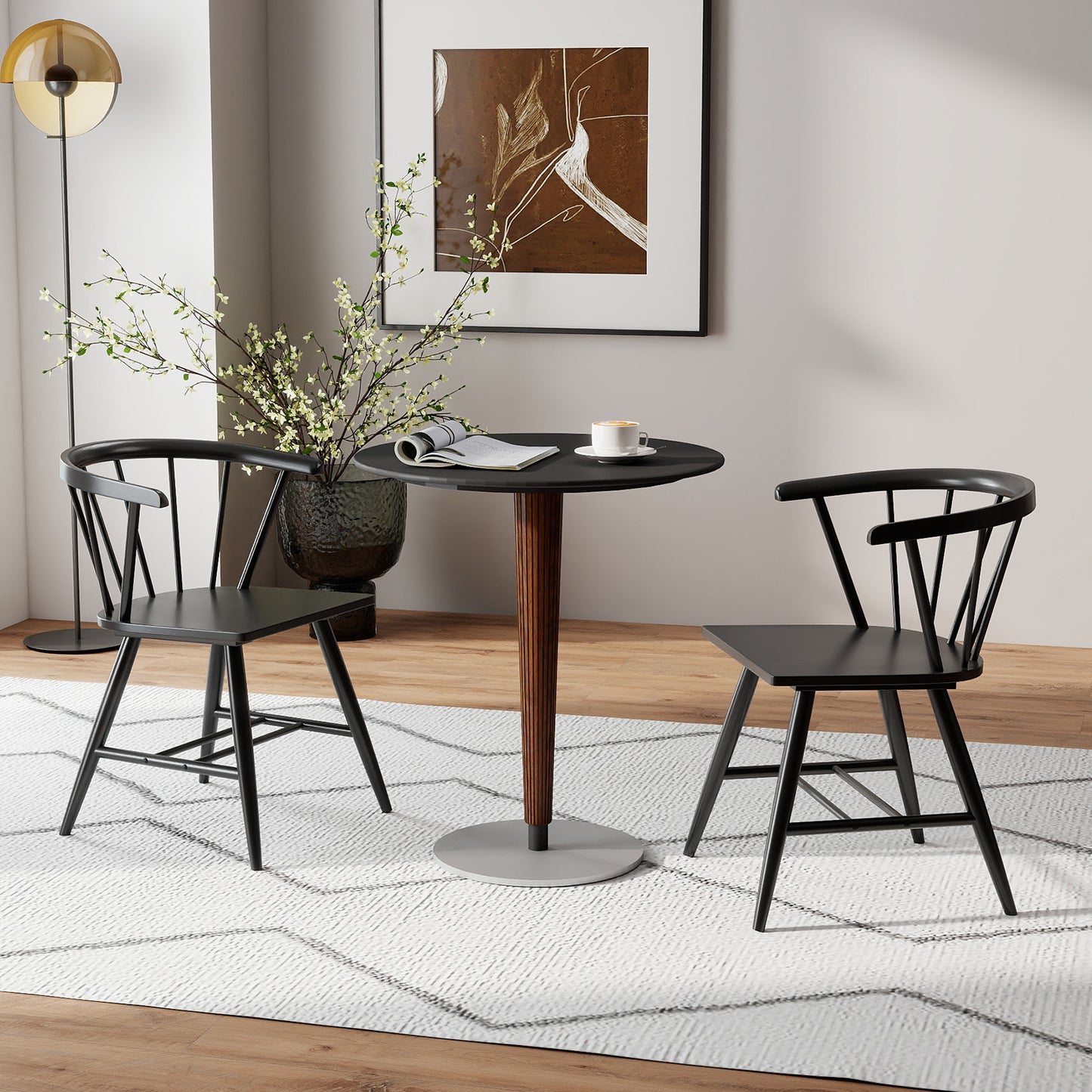 Windsor Dining Chairs Set of 2 - Black Rubberwood