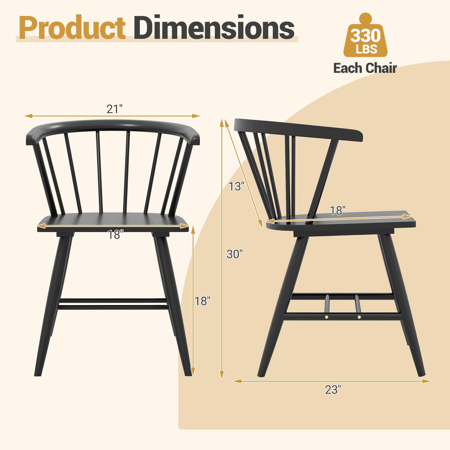 Windsor Dining Chairs Set of 2 - Black Rubberwood