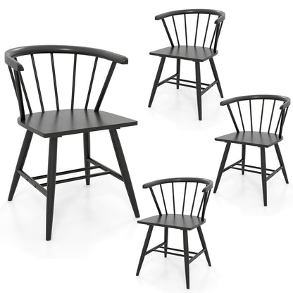 Windsor Dining Chairs Set of 4 - Black Rubber Wood