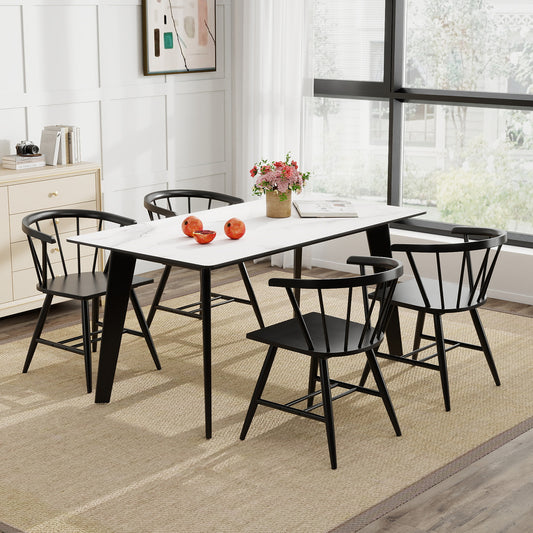 Windsor Dining Chairs Set of 4 - Black Rubber Wood