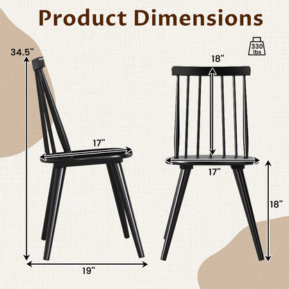 Windsor Dining Chairs Set of 2 with Rubber Wood Frame