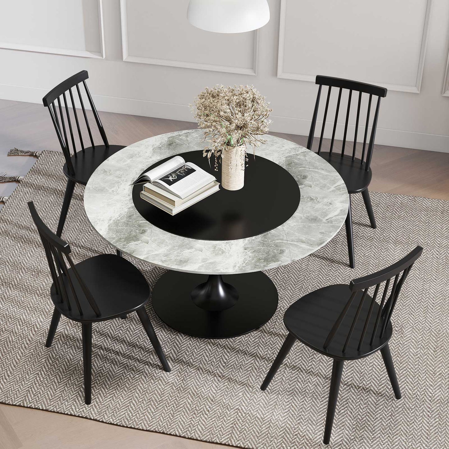 Windsor Dining Chairs Set of 2 with Rubber Wood Frame