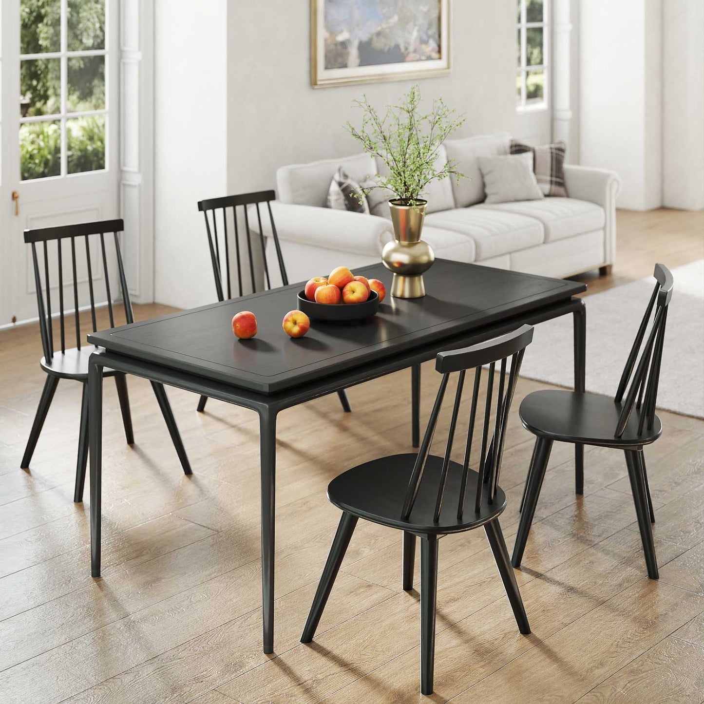 Windsor Dining Chairs Set of 4 - Solid Rubber Wood