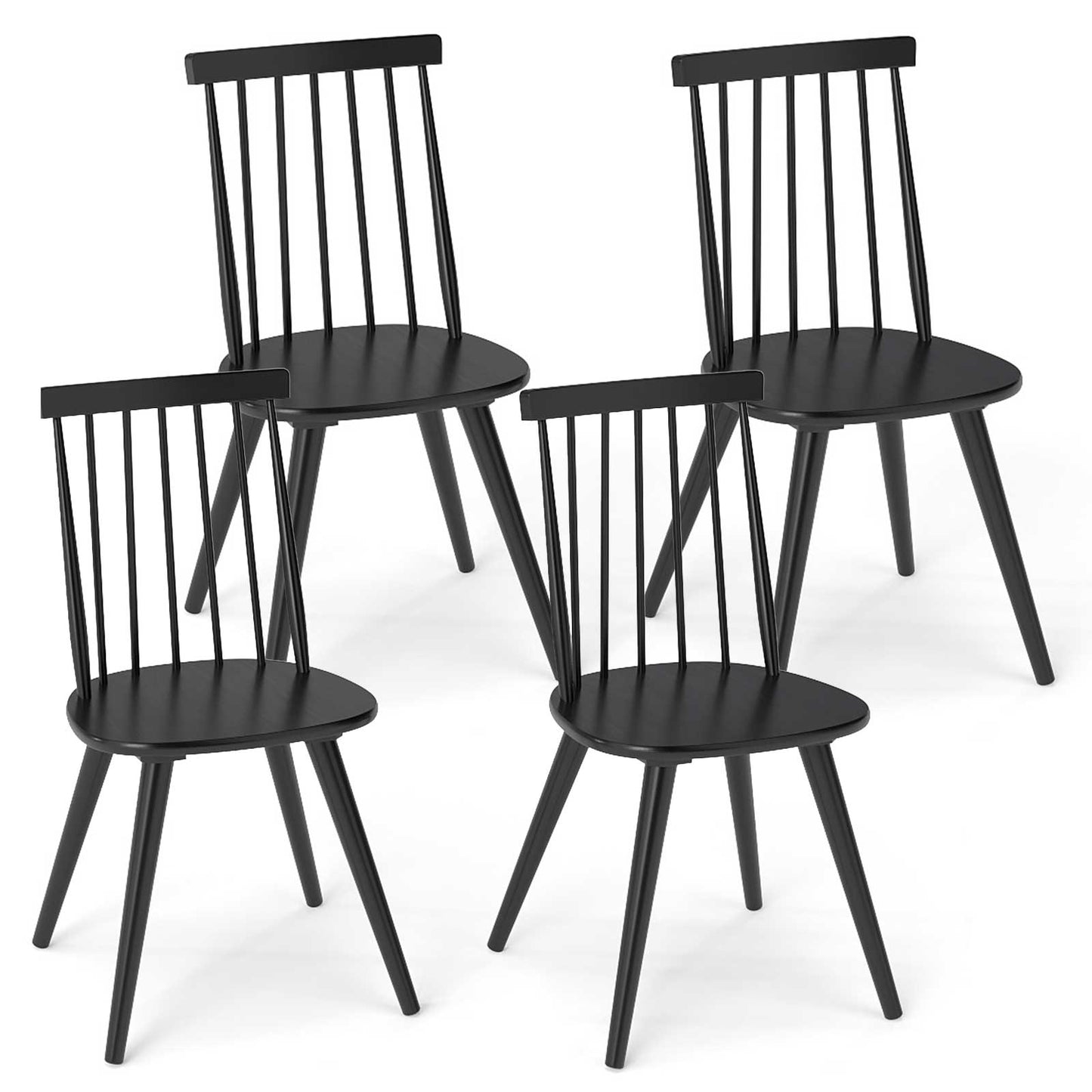 Windsor Dining Chairs Set of 4 - Solid Rubber Wood