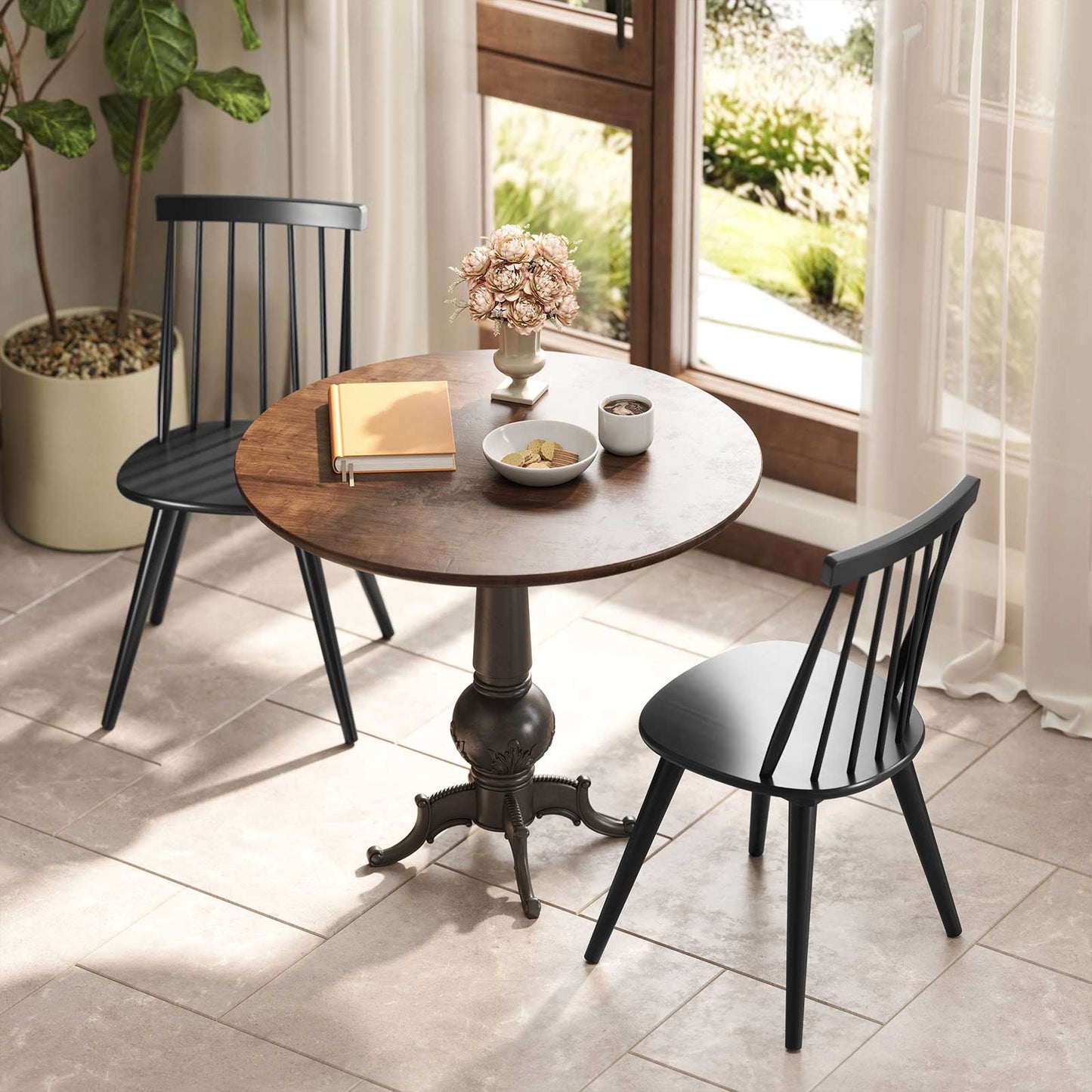Windsor Dining Chairs Set of 4 - Solid Rubber Wood