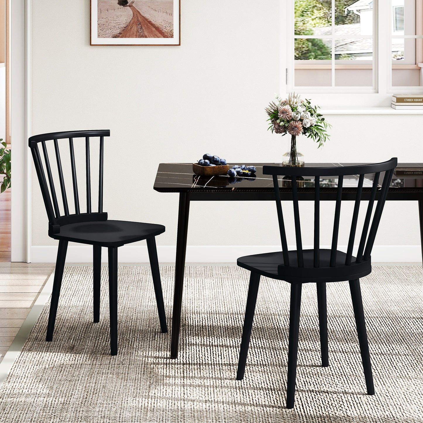 Windsor Dining Chairs Set of 2 with Spindle Back