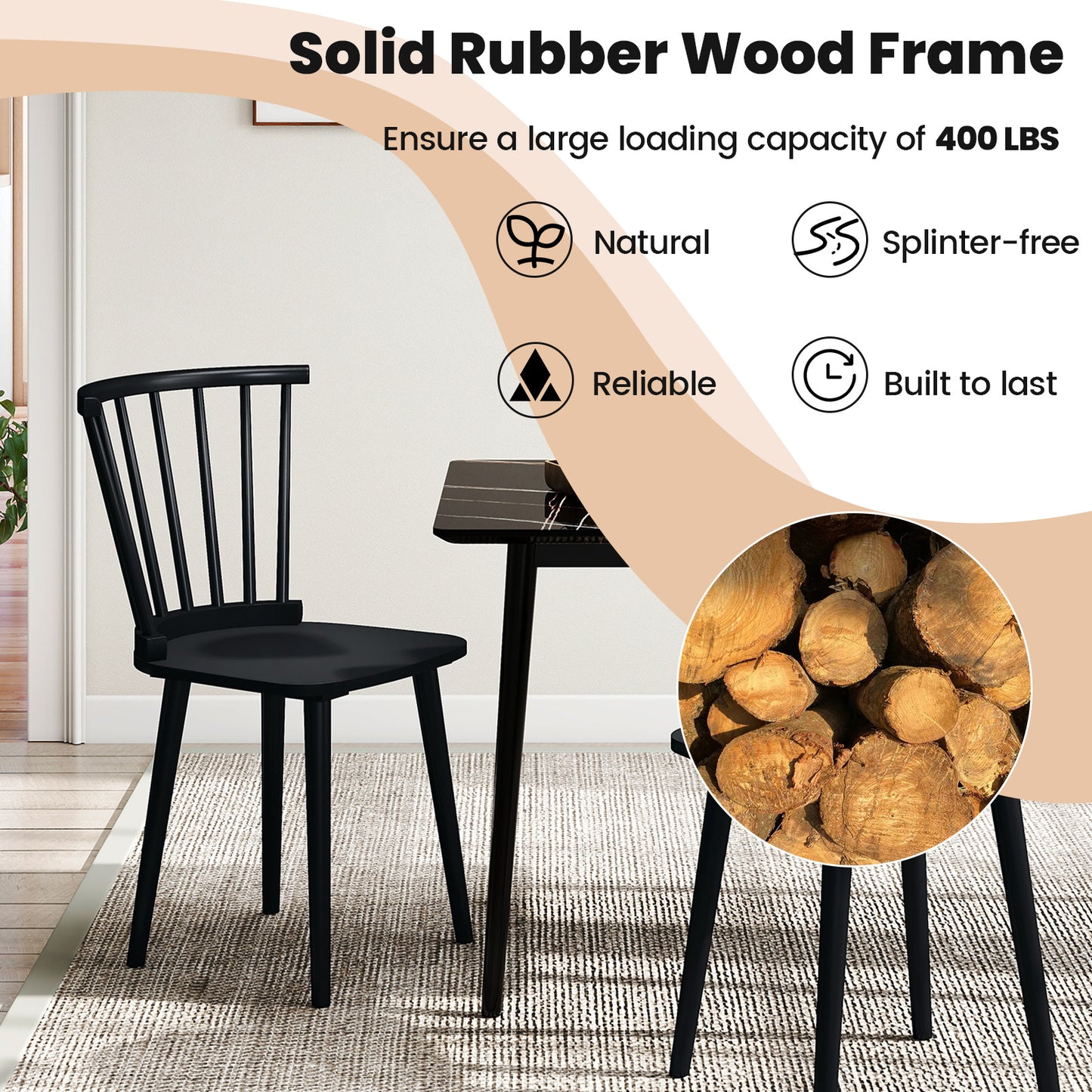 Windsor Dining Chairs Set of 2 with Spindle Back
