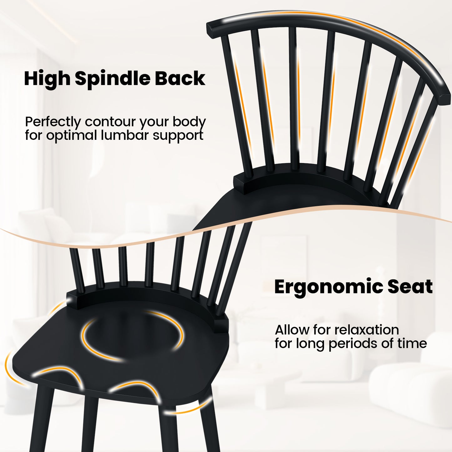 Windsor Dining Chairs Set of 2 with Spindle Back