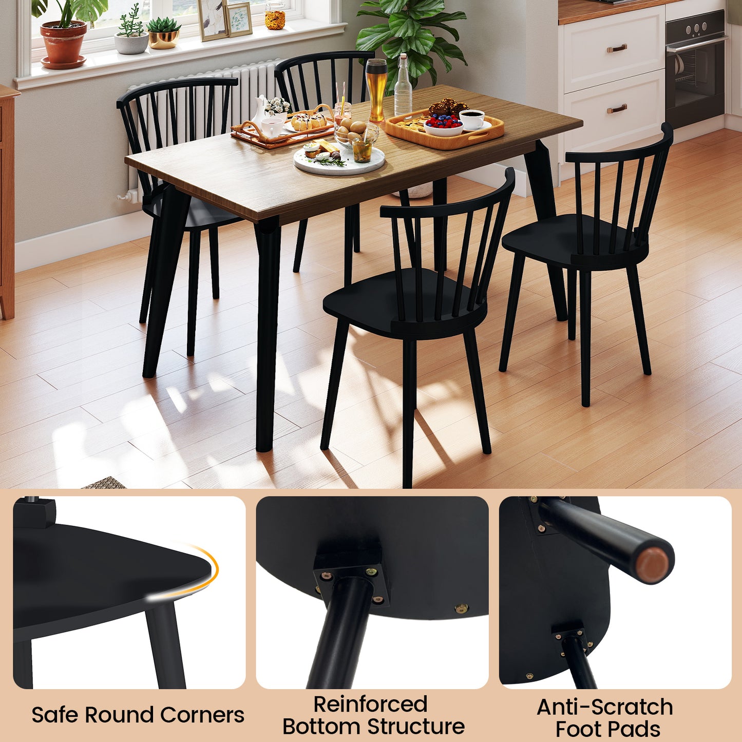 Windsor Dining Chairs Set of 2 with Spindle Back