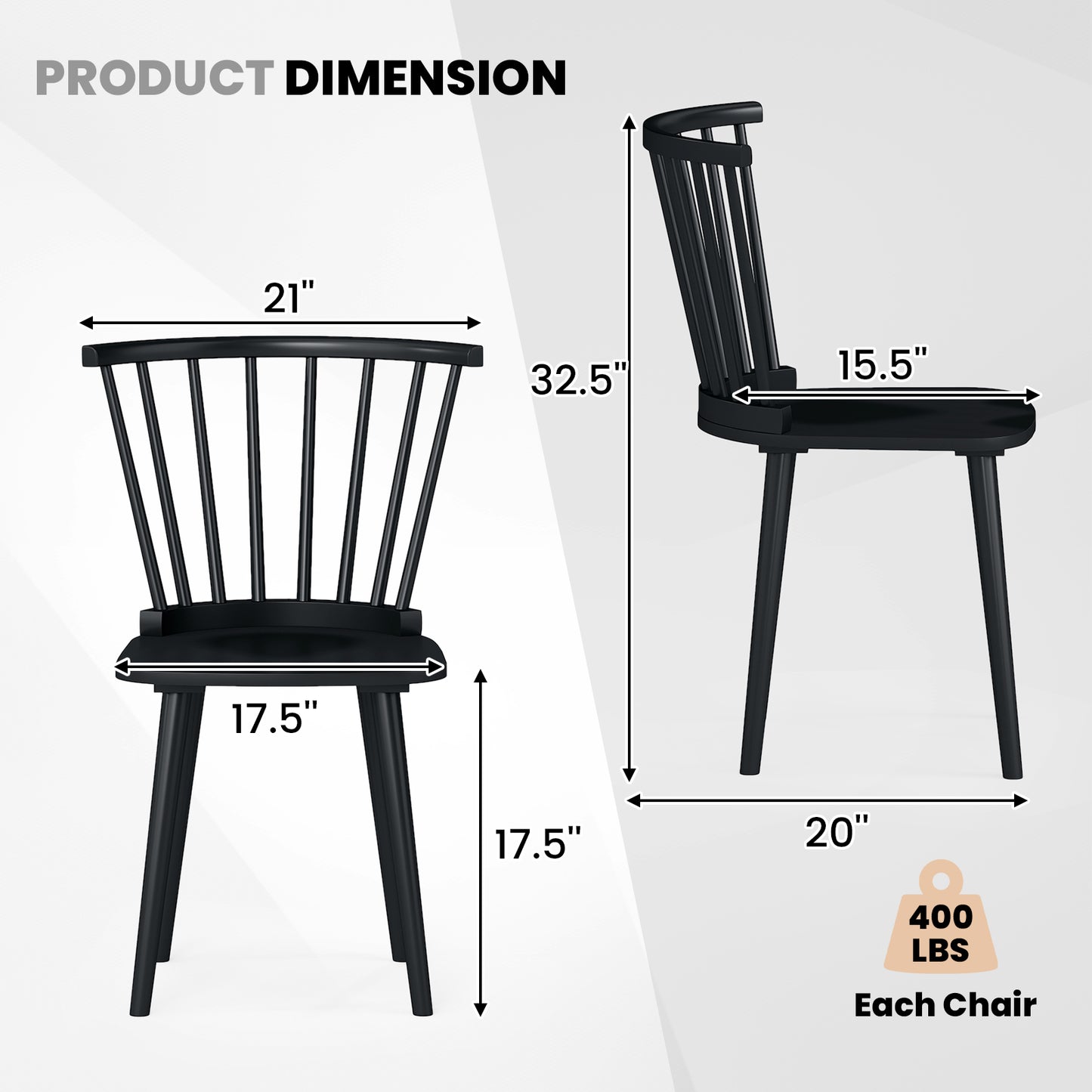 Windsor Dining Chairs Set of 2 with Spindle Back