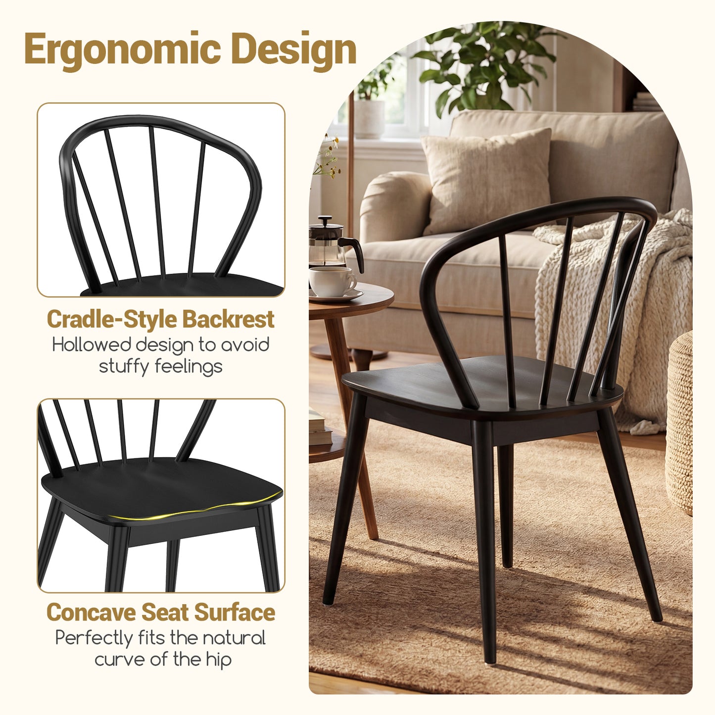Windsor Dining Chairs Set of 4 with Spindle Backrest