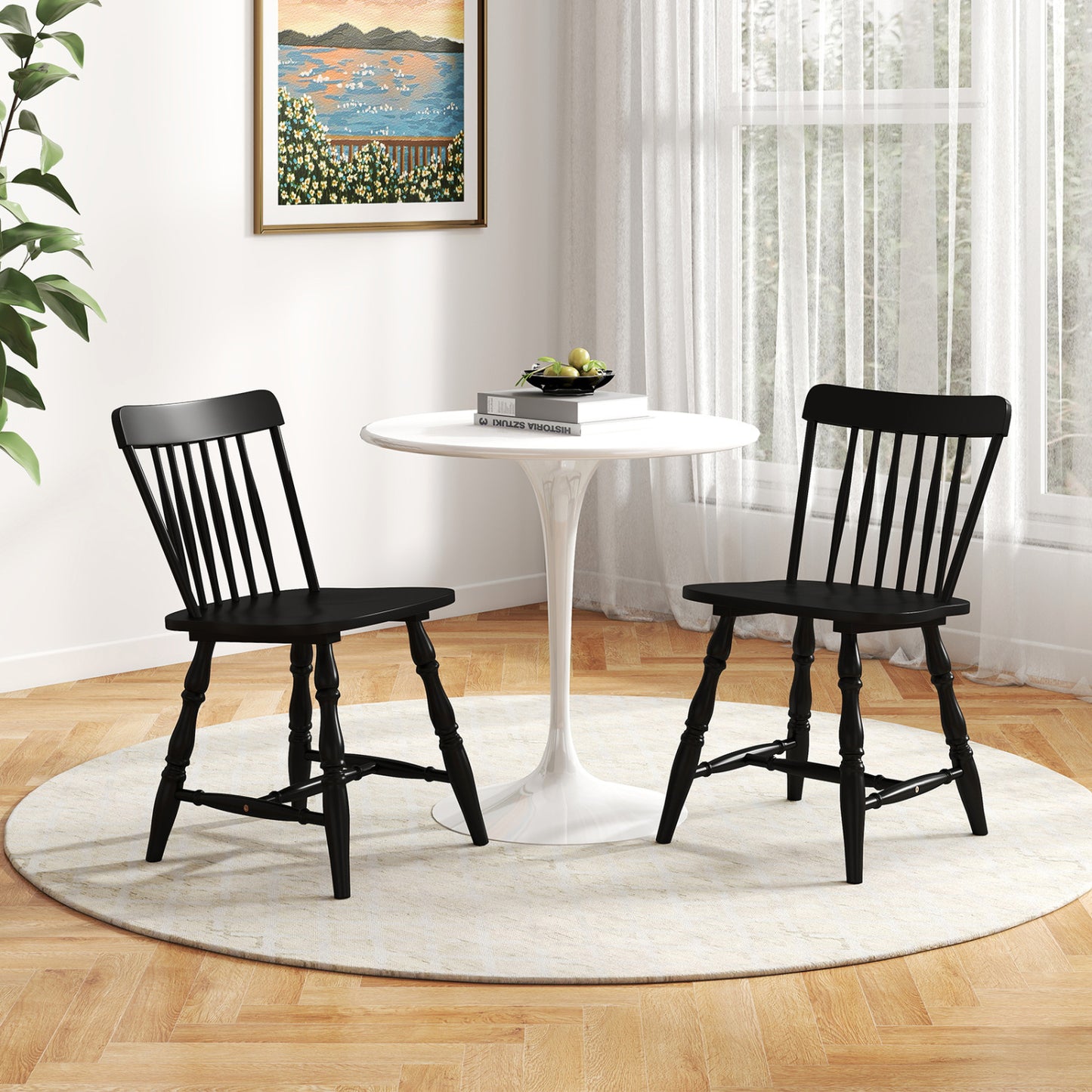 Windsor Dining Chairs Set of 4 with Curved Spindle Back