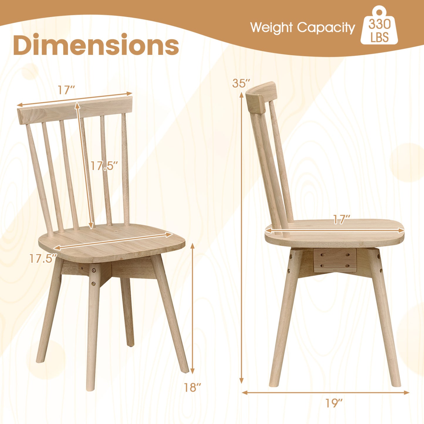 Windsor Swivel Dining Chairs Set of 2 - Rubber Wood