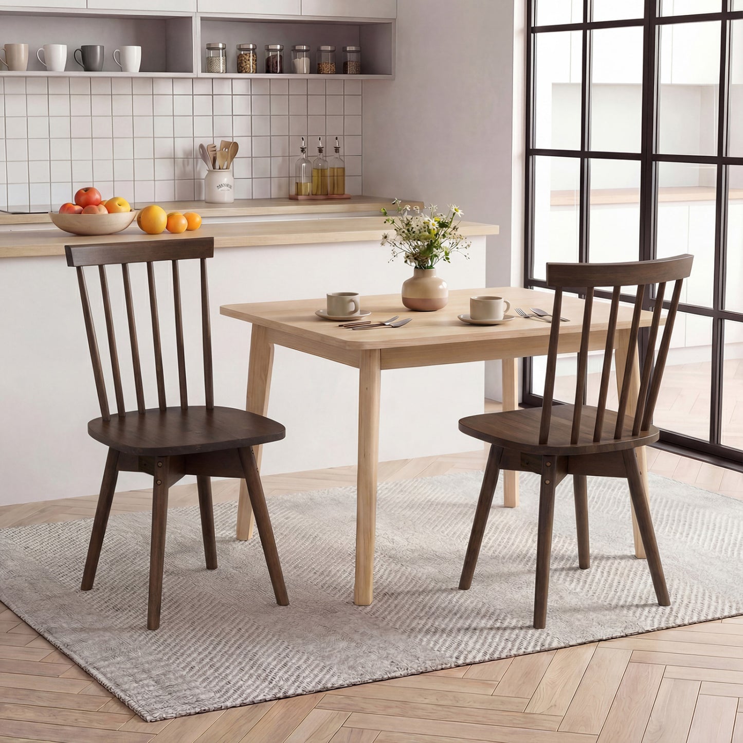 Windsor Swivel Dining Chairs Set of 2 - Rubber Wood