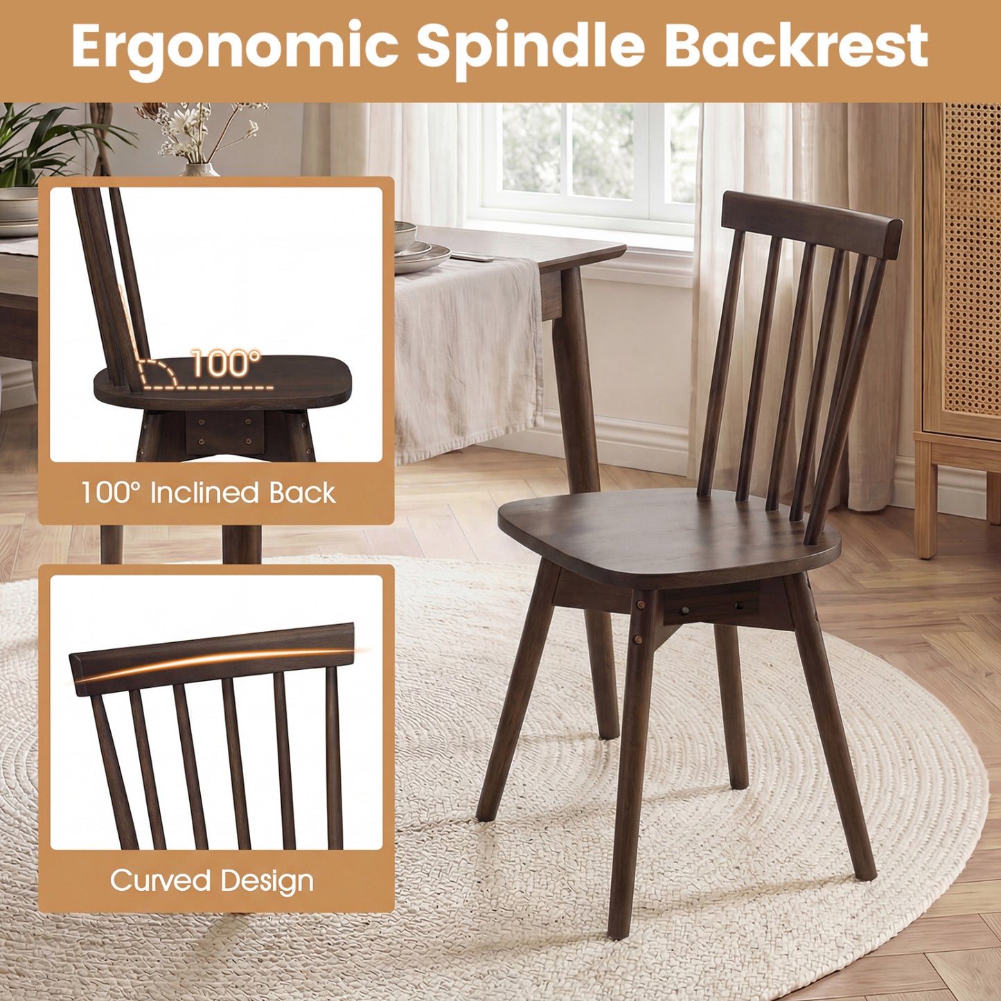Windsor Swivel Dining Chairs Set of 2 - Rubber Wood