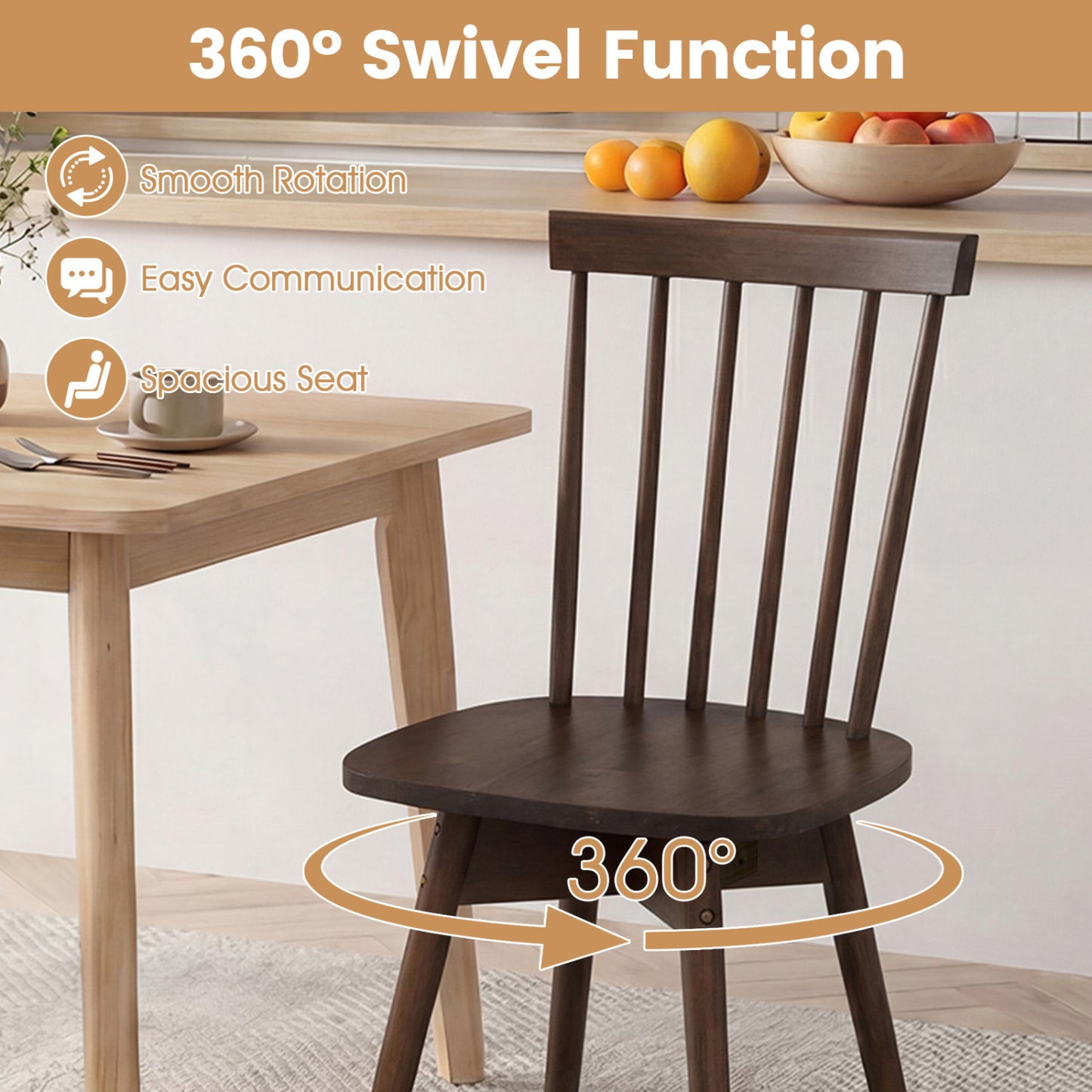 Windsor Swivel Dining Chairs Set of 2 - Rubber Wood