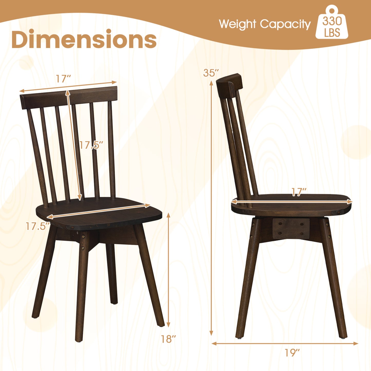 Windsor Swivel Dining Chairs Set of 2 - Rubber Wood